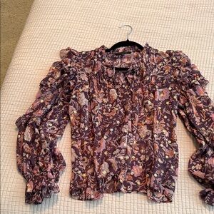 Olivaceous Floral Ruffle Blouse - Purple and Pink